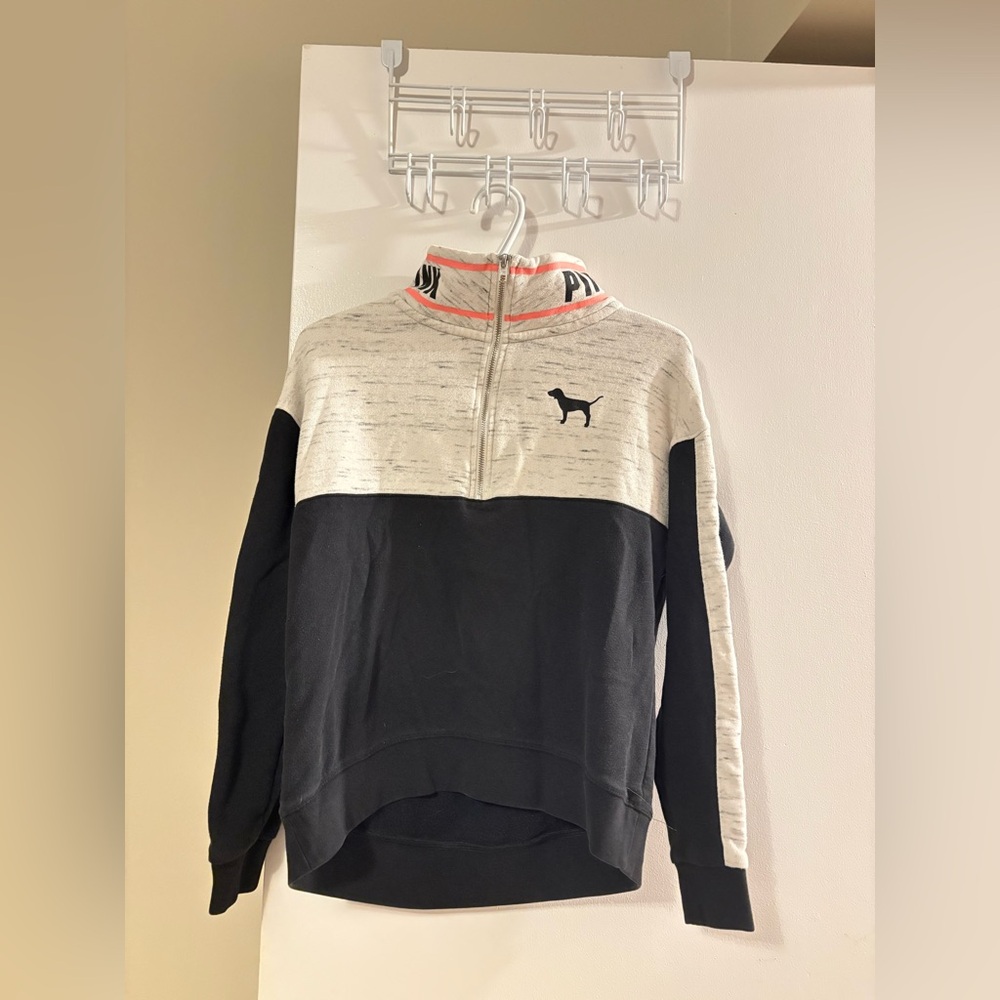 PINK VICTORIA SECERT Black and Cream Quarter-Zip Pullover